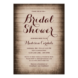 Rustic Barn Wood Country Bridal Shower Invitations Announcements