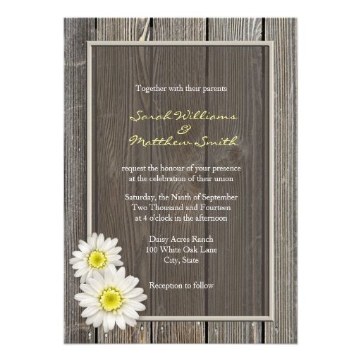 Rustic Barn Wood Daisy Wedding Invitations