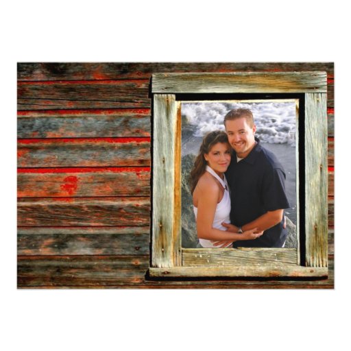 Rustic Barn Wood Graffiti Heart Window Wedding Invitations