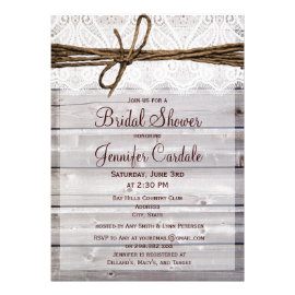 Rustic Barn Wood Lace Bridal Shower Invitations Custom Announcement