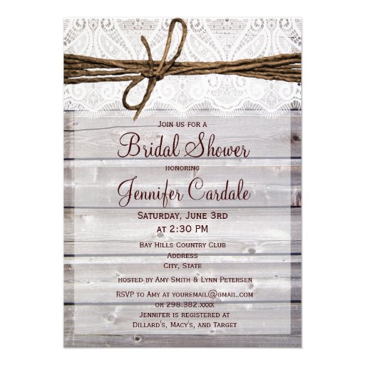 Rustic Barn Wood Lace Bridal Shower Invitations