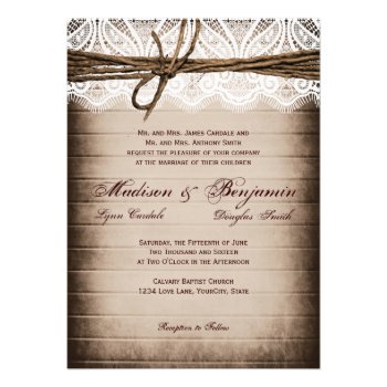 Rustic Barn Wood Lace Country Wedding Invitations Announcement