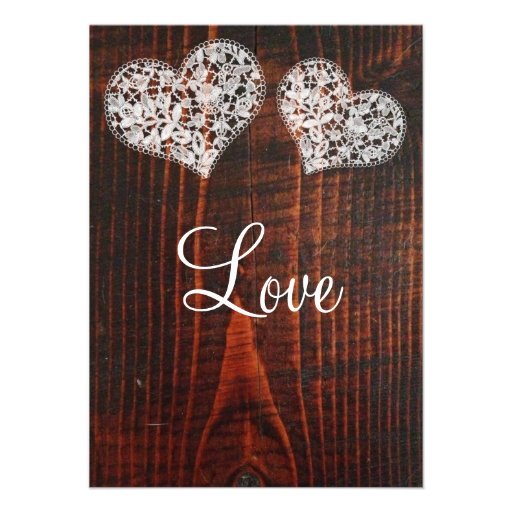 Rustic Barn Wood Lace Hearts Wedding Invitations