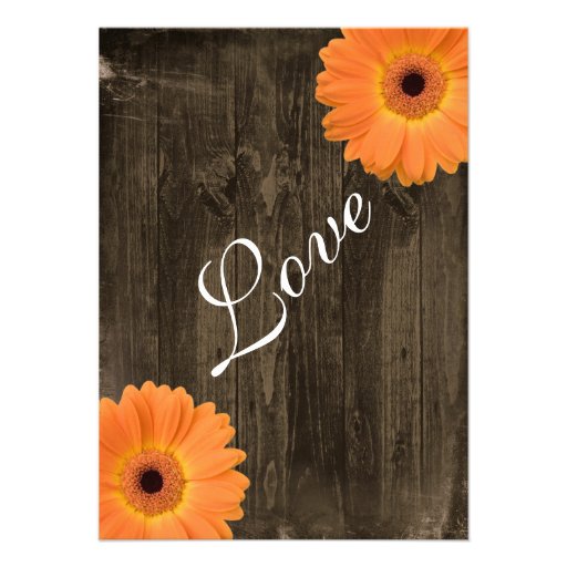 Rustic Barn Wood Orange Daisy Wedding Invitations