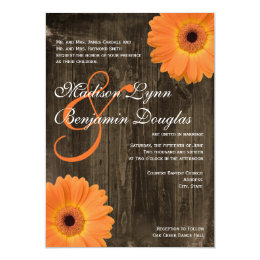 Rustic Barn Wood Orange Daisy Wedding Invitations Personalized Invite