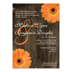 Rustic Barn Wood Orange Daisy Wedding Invitations Personalized Invite
