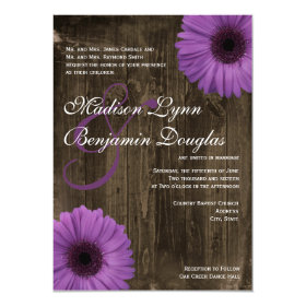 Rustic Vintage Wood Butterfly Purple Wedding Invitations