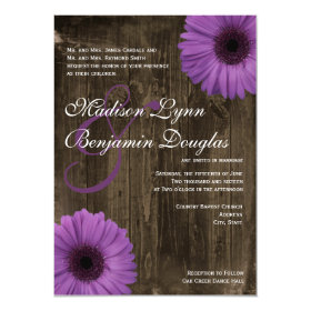 Rustic Barn Wood Purple Daisy Wedding Invitations 4.5