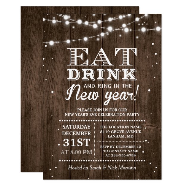 Rustic Barn Wood | Ring in the New Years Eve Party Card (front side)
