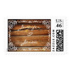Rustic Barn Wood Scroll Frame Wedding Stamps