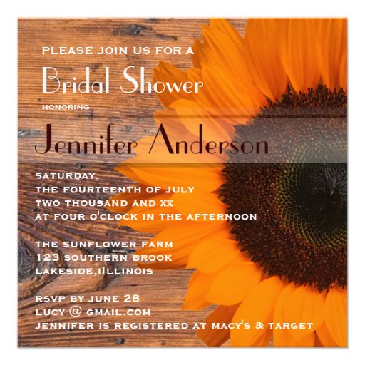 Rustic Barn Wood Sunflower Country Bridal Shower Custom Invites