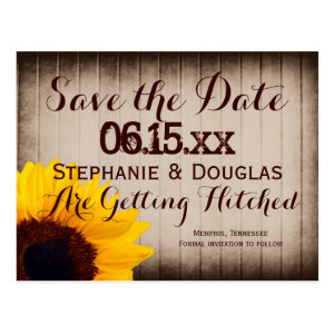 Rustic Barn Wood Sunflower Save the Date Postcards