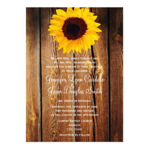 Rustic Barn Wood Sunflower Wedding Invitations