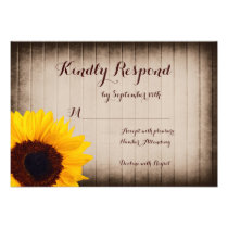 Rustic Barn Wood Sunflower Wedding RSVP Cards