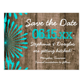 Rustic Barn Wood Teal Save the Date Postcards