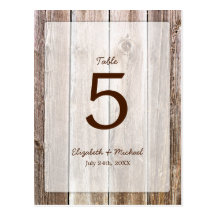 Rustic Barn Wood Wedding Table Number Post Card