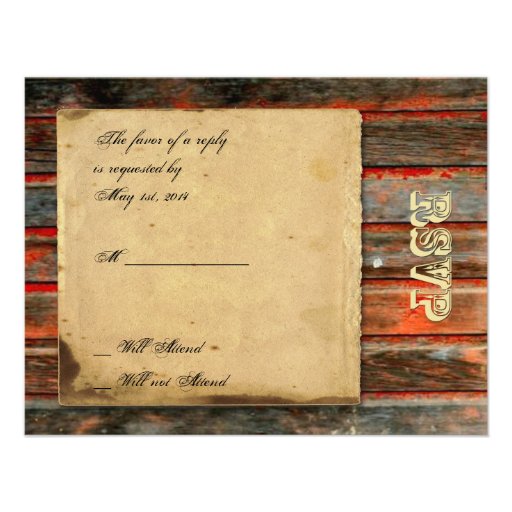 Rustic Barn Wood with Graffiti Heart Response Card Personalized Announcement