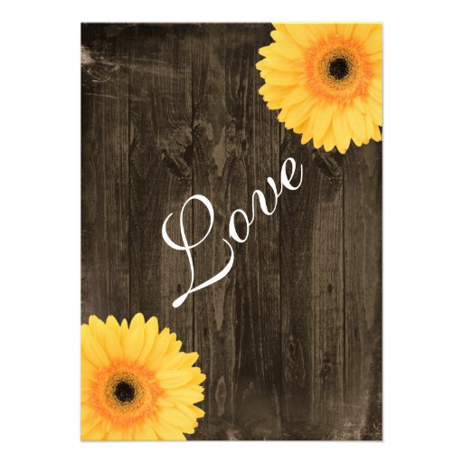 Rustic Barn Wood Yellow Daisy Wedding Invitations