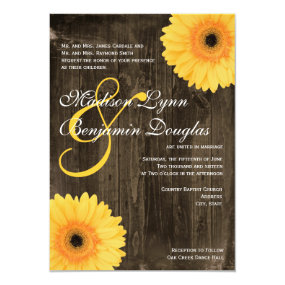 Rustic Barn Wood Yellow Daisy Wedding Invitations Custom Invites