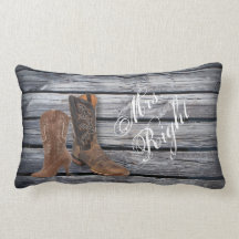 rustic barnwood Cowboy Boots Country wedding Pillows