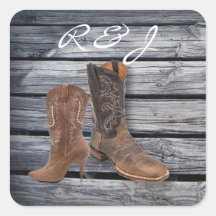 rustic barnwood Cowboy Boots Country wedding Sticker
