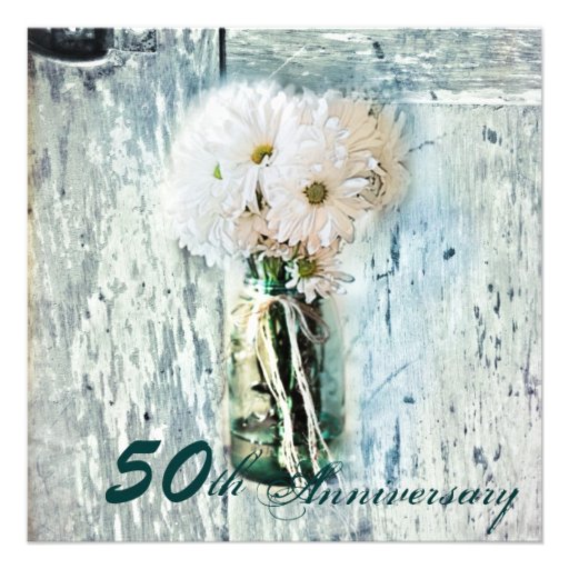 rustic barnwood daisy 50th anniversary invite
