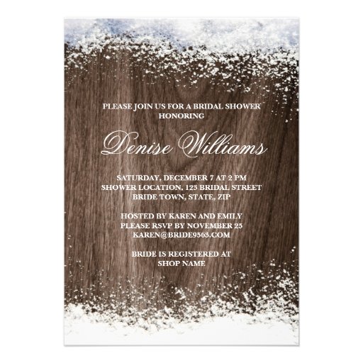 Rustic barnwood snow winter wedding bridal shower personalized invites