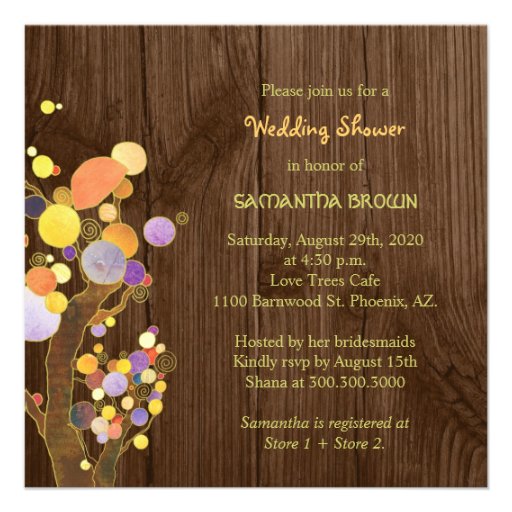 Rustic BarnWood + Trees Wedding Shower Invitations