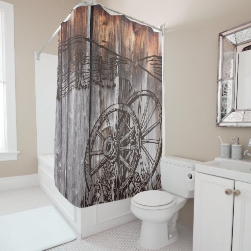 Rustic Barnwood Wagon Wheel Shower Curtain Zazzle