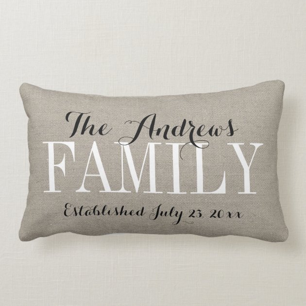 Rustic Beige Family Monogram and Wedding Date Pillow