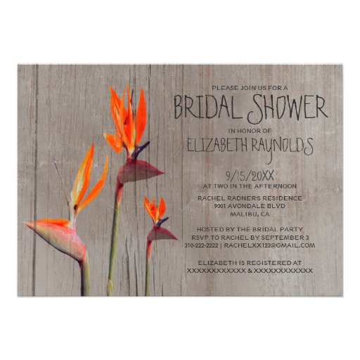 Rustic Bird of Paradise Bridal Shower Invitations