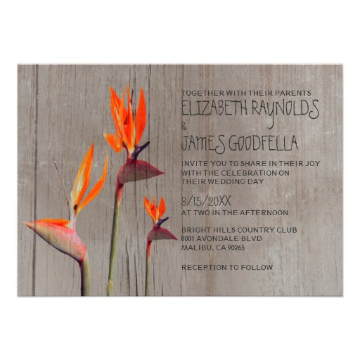 Rustic Bird of Paradise Wedding Invitations