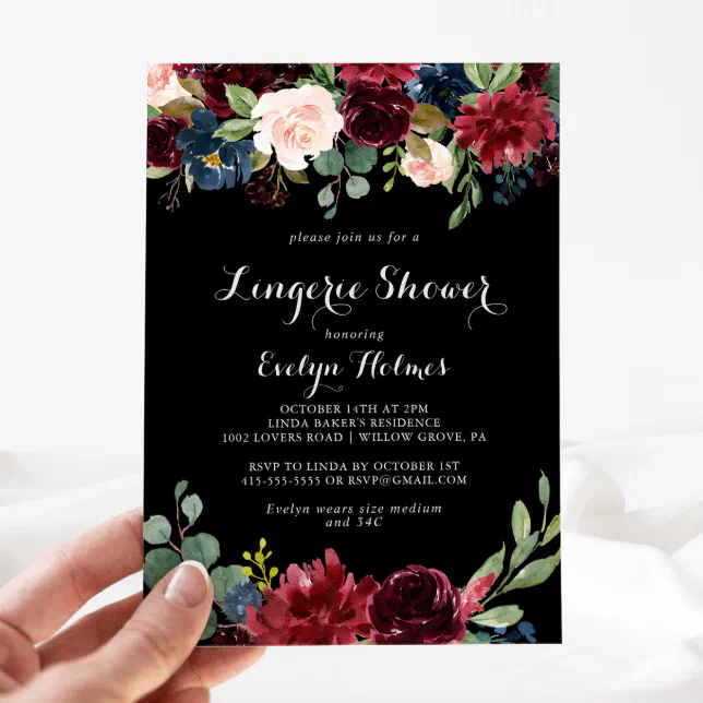 Rustic Black Botanical Bridal Lingerie Shower Invitation Zazzle