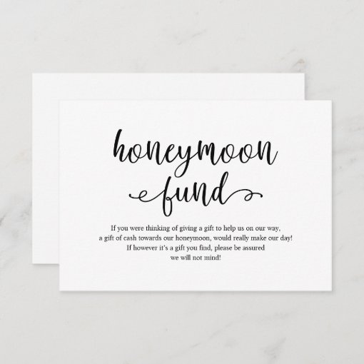 Rustic Black Script Wedding Honeymoon Fund Wish Enclosure Card Zazzle