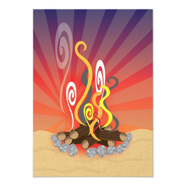 Rustic Blazin Bonfire Party Invitations