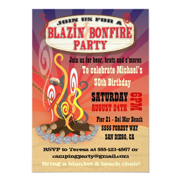 Rustic Blazin Bonfire Party Invitations