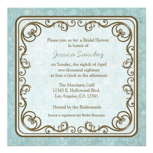 Rustic Blue and Brown Mason Jar Bridal Shower Personalized Invites