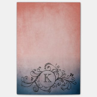 Rustic Blue and Pink Bohemian Flourish Post-it® Notes