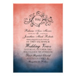 Rustic Blue and Pink Bohemian Wedding Invitation