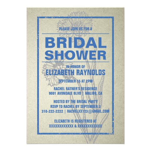 Rustic Blue Bridal Shower Invitations