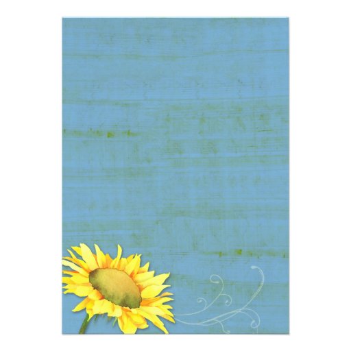 Rustic Blue Country Sunflower Wedding Invitations