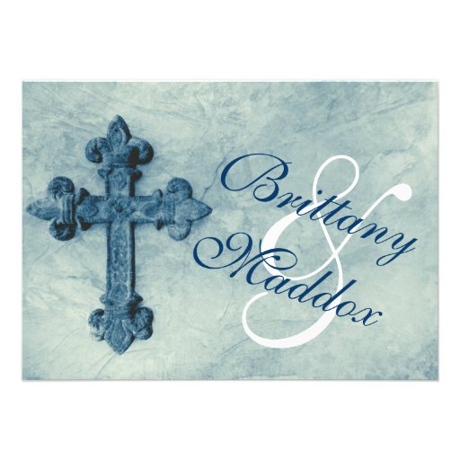 Rustic Blue Cross Distressed Wedding Invitations