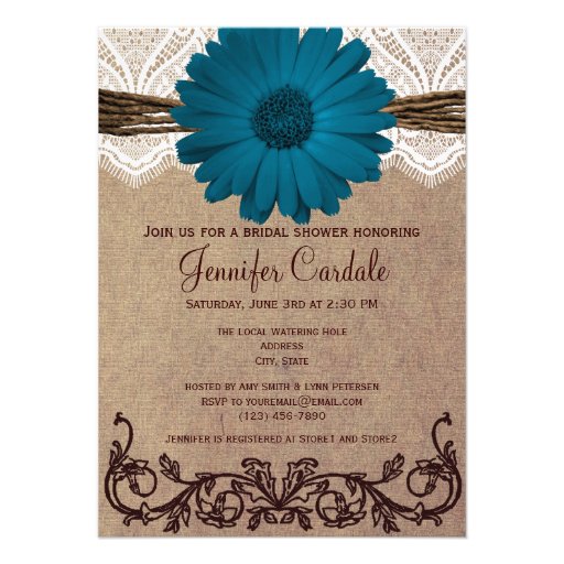 Rustic Blue Daisy Bridal Shower Invitations