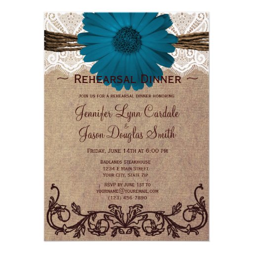 Rustic Blue Daisy Rehearsal Dinner Invitations