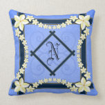 Rustic Blue Floral Elegant Monogram Throw Pillow pillows