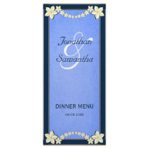 Rustic Blue Floral Wedding Dinner Menu Cards Rack Card Template