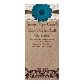 Rustic Blue Gerber Daisy Country Wedding Program Rack Card