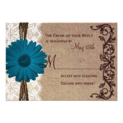 Rustic Blue Gerber Daisy Lace Wedding RSVP Cards