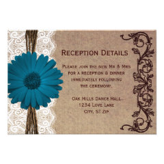 Rustic Blue Gerber Daisy Wedding Reception Cards