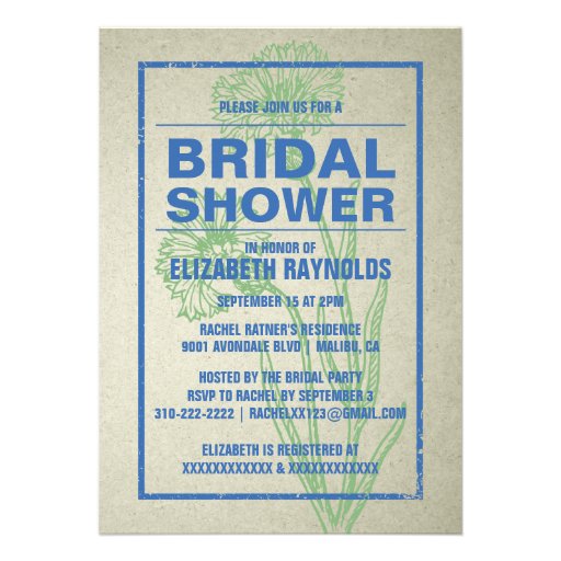 Rustic Blue & Green Bridal Shower Invitations